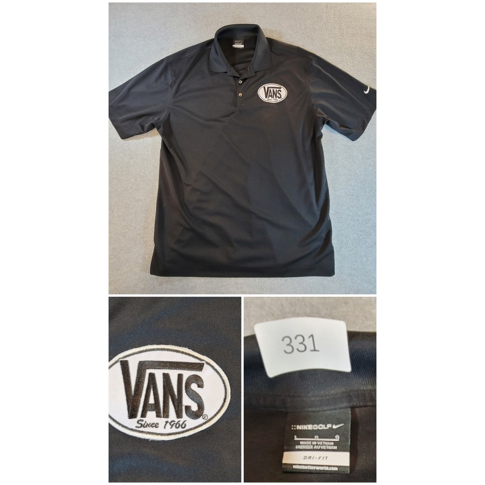 Nike Golf Vans Since 1966 Dri-FIT Polo Shirt Mens Large Black Short Sleeve